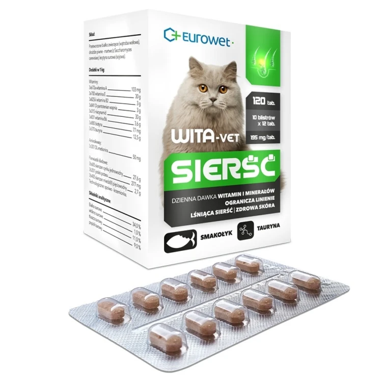 Eurowet Wita-Vet Sierść Wsparcie sierści i skóry dla kota 120szt/10blistrów