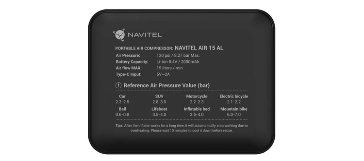 Navitel AIR 15 AL sprężarka 50 W 15 l/min Bateria