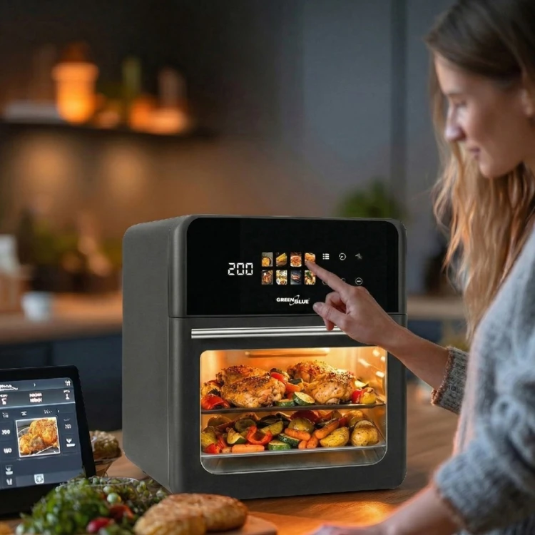 GREENBLUE FRYTKOWNICA BEZTŁUSZCZOWA AIR FRYER, MOCNA 1800W, POJEMNOŚĆ 10L, 8 PROGRAMÓW, AKCESORIA, TIMER GB950