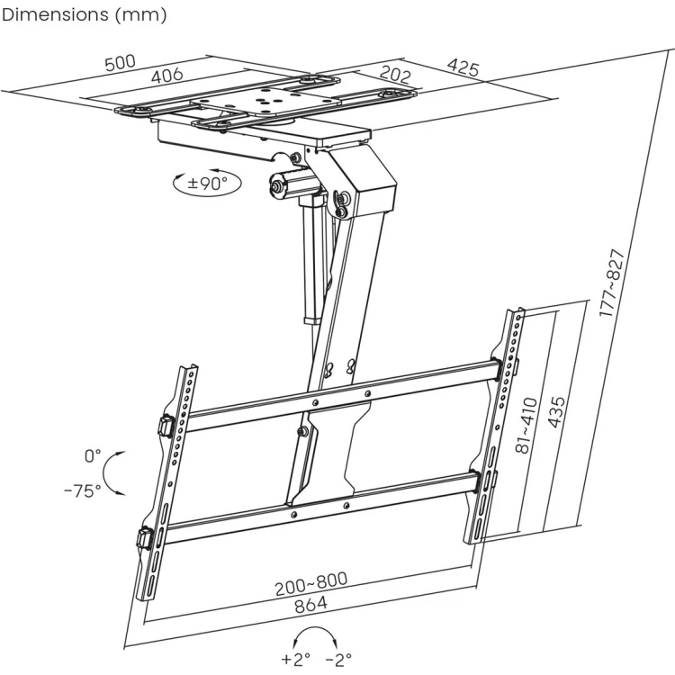 MACLEAN UCHWYT ELEKTRYCZNY DO TV, SUFITOWY, TUYA, MAX. VESA 800X400, REG. W POZ. +90°~-90°, DLA TV 43-86", MAX. 45KG MC-109 T