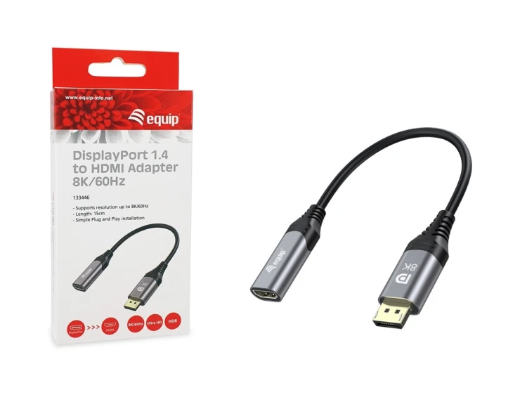 Equip 133446 adapter kablowy 0,15 m DisplayPort HDMI Czarny, Szary