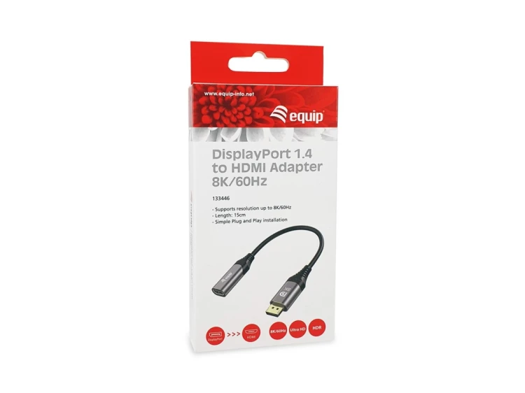 Equip 133446 adapter kablowy 0,15 m DisplayPort HDMI Czarny, Szary