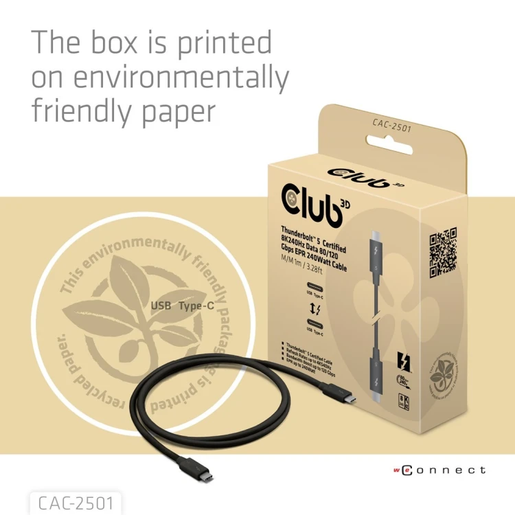 CLUB3D CAC-2501 kabel Thunderbolt 1 m 120 Gbit/s Czarny