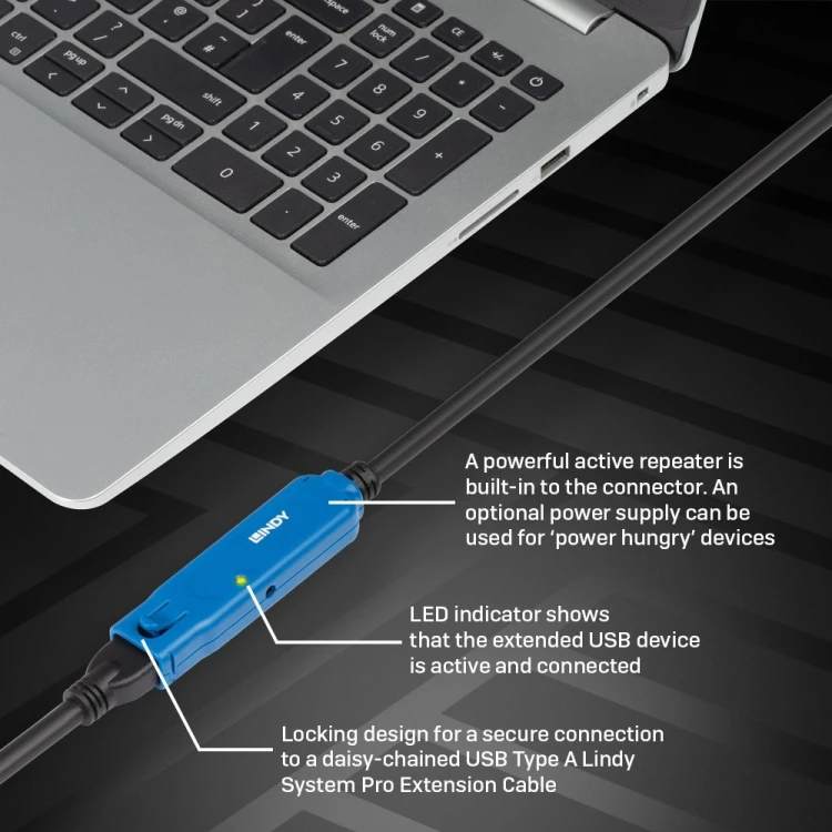 Lindy 43381 kabel USB USB 3.2 Gen 1 (3.1 Gen 1) 8 m USB C USB A Czarny, Niebieski