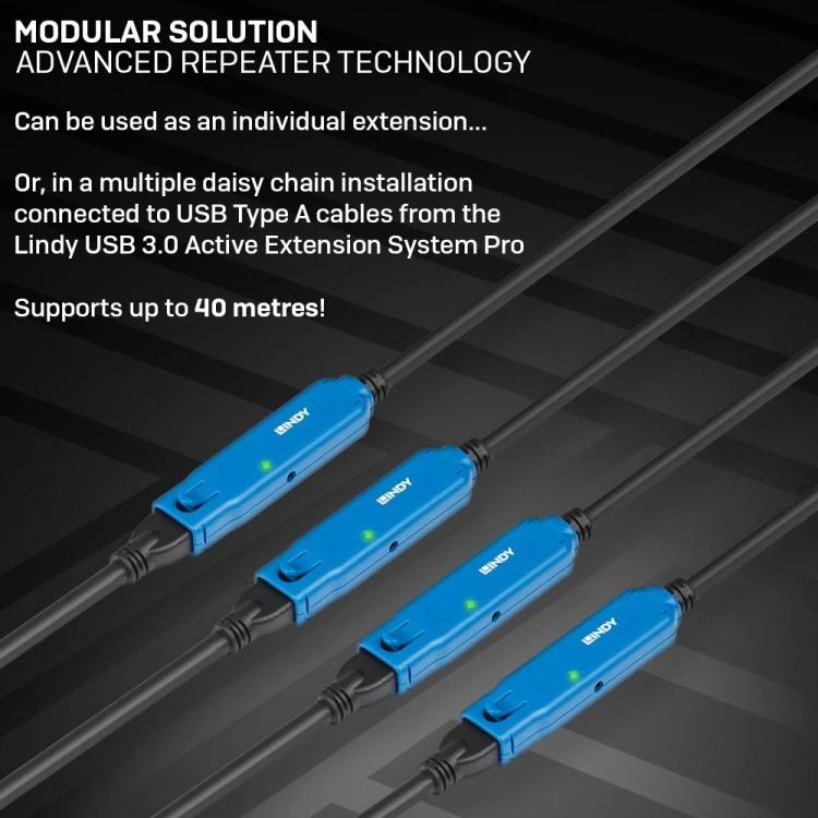 Lindy 43381 kabel USB USB 3.2 Gen 1 (3.1 Gen 1) 8 m USB C USB A Czarny, Niebieski