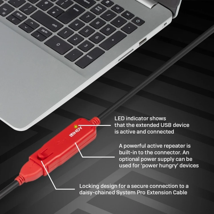 Lindy 42923 kabel USB USB 2.0 30 m USB A Czarny, Czerwony