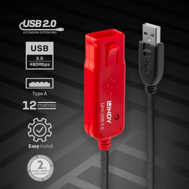 Lindy 42923 kabel USB USB 2.0 30 m USB A Czarny, Czerwony