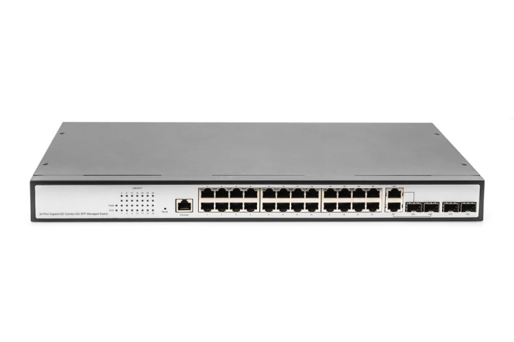 Digitus Przełącznik Gigabit Ethernet Layer 2, 24-portowy, 2x RJ45/SFP-Combo + 2 x porty SFP Uplink