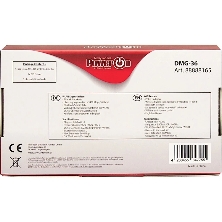 Inter-Tech DMG-36 Wewnętrzny WLAN / Bluetooth 5400 Mbit/s