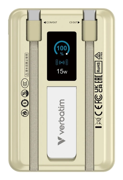 Verbatim 32274 bank mocy Litowo-polimerowy (LiPo) 10000 mAh Bezprzewodowe ładowanie Złoto