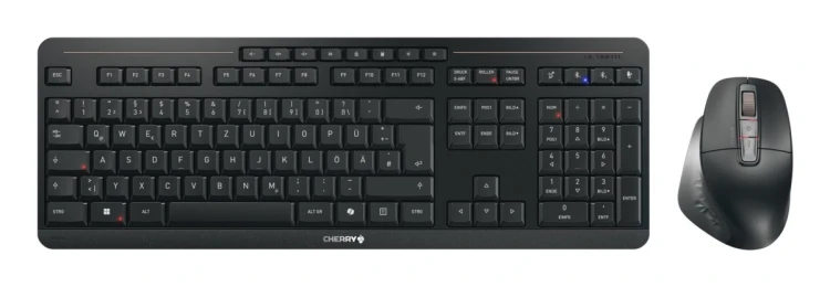 CHERRY Stream desktop ultimate klawiatura Dołączona myszka Dom/Biuro USB + RF Wireless + Bluetooth QWERTZ Niemiecki Czarny