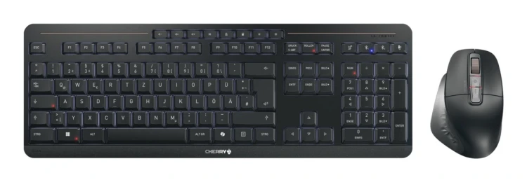 CHERRY Stream desktop ultimate klawiatura Dołączona myszka Dom/Biuro USB + RF Wireless + Bluetooth QWERTZ Niemiecki Czarny