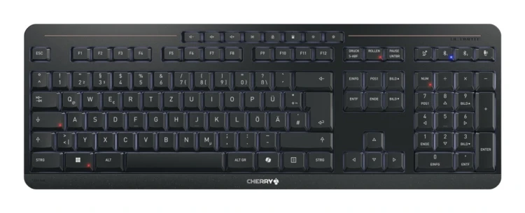 CHERRY Stream desktop ultimate klawiatura Dołączona myszka Dom/Biuro USB + RF Wireless + Bluetooth QWERTZ Niemiecki Czarny