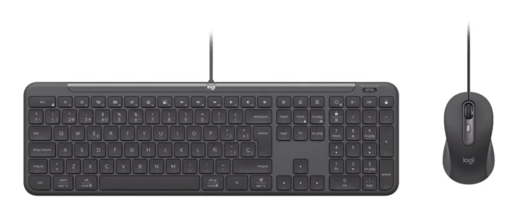 Logitech 920-013343 klawiatura Dołączona myszka Dom/Biuro USB QWERTZ Niemiecki Grafitowy