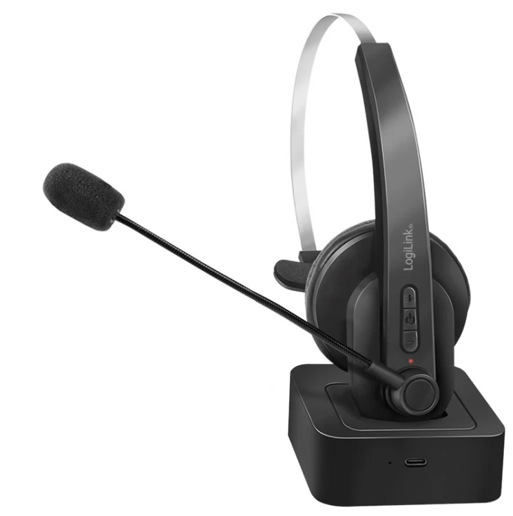 LogiLink BT0059 słuchawki/zestaw słuchawkowy Bezprzewodowy Opaska na głowę Biuro/centrum telefoniczne Bluetooth Podstawka do ładowania Czarny