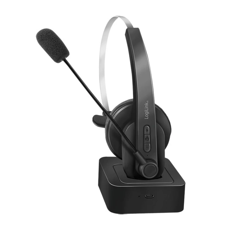 LogiLink BT0059 słuchawki/zestaw słuchawkowy Bezprzewodowy Opaska na głowę Biuro/centrum telefoniczne Bluetooth Podstawka do ładowania Czarny