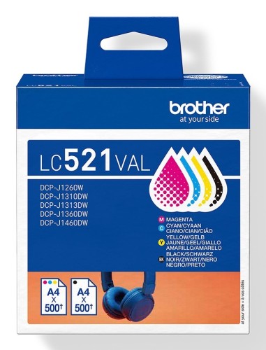 Brother LC521VAL nabój z tuszem 4 szt. Oryginalny Czarny, Cyjan, Purpurowy, Żółty