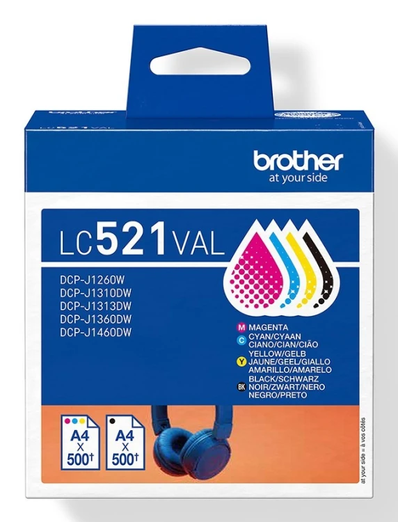 Brother LC521VAL nabój z tuszem 4 szt. Oryginalny Czarny, Cyjan, Purpurowy, Żółty