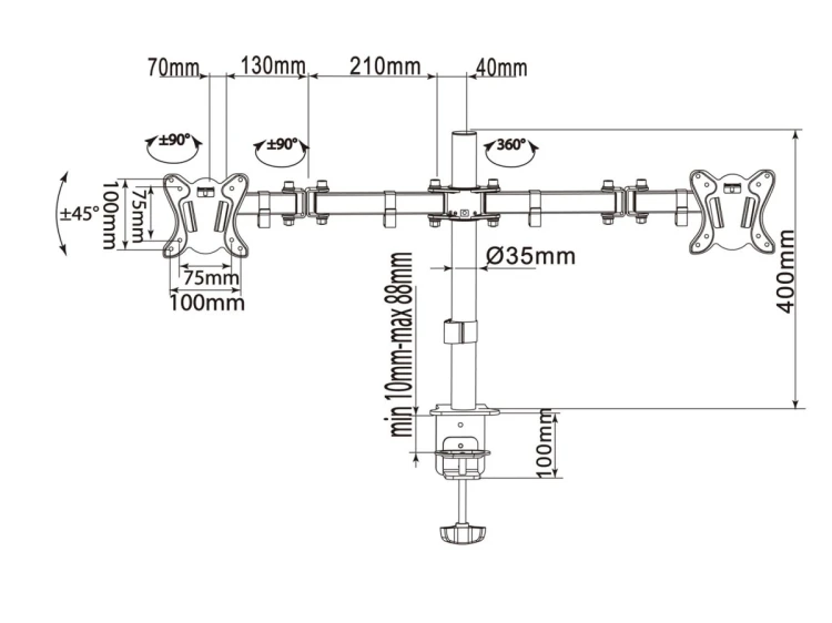 Equip 650152 uchwyt / stojak do monitorów 68,6 cm (27") Biurko Czarny