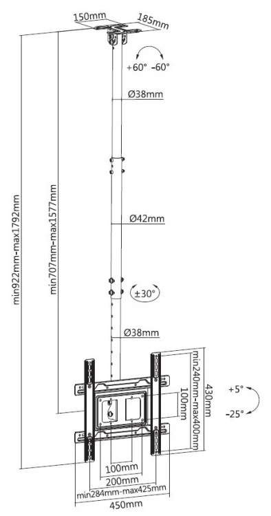 Equip 650321 uchwyt do tablic informacyjnych 177,8 cm (70") Czarny