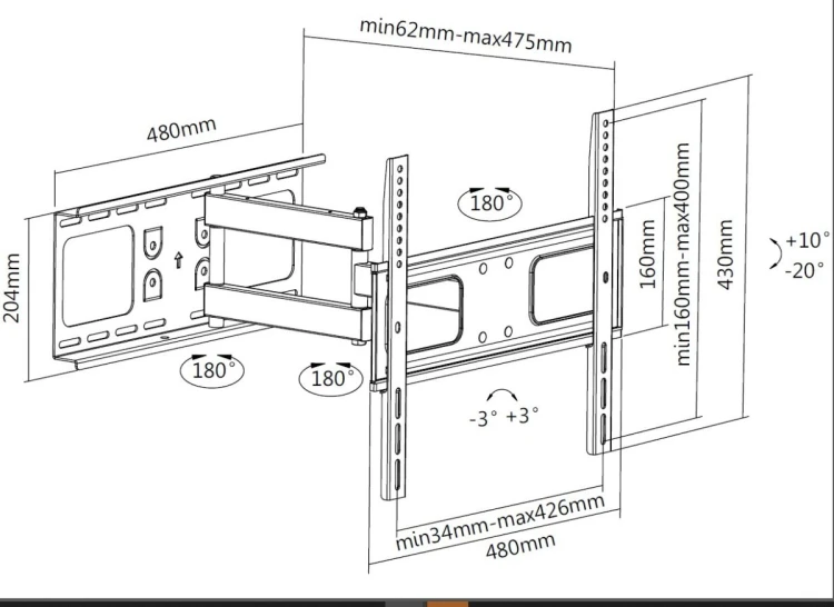 Equip 650315 uchwyt do telewizorów 139,7 cm (55") Czarny