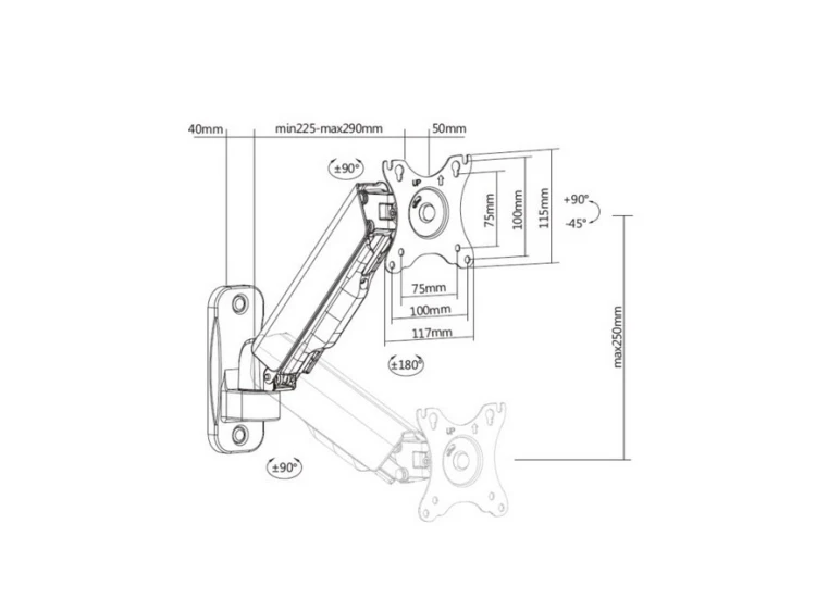 Equip 650136 uchwyt / stojak do monitorów 81,3 cm (32") Ściana Czarny