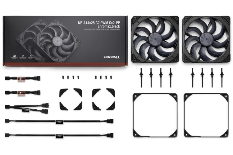 Noctua 140mm NF-A14x25 G2 PWM Sx2 PP chromax.black edition - zestaw dwóch wentylatorów