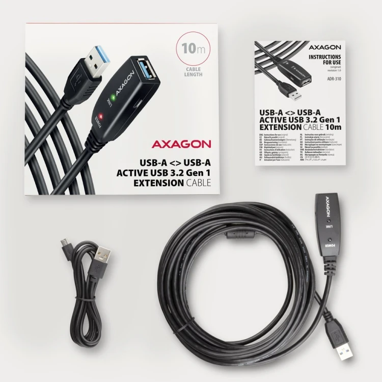 Axagon N ADR-310 USB 3.2 Gen 1 A-M -> A-F aktivni prodlu?ovaci repeater kabel kabel USB USB 3.2 Gen 1 (3.1 Gen 1) 10 m USB A Czarny