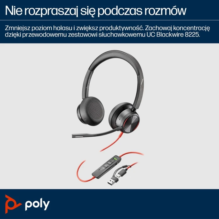 Przewodowe słuchawki HP Poly Blackwire 8225 USB-C/A