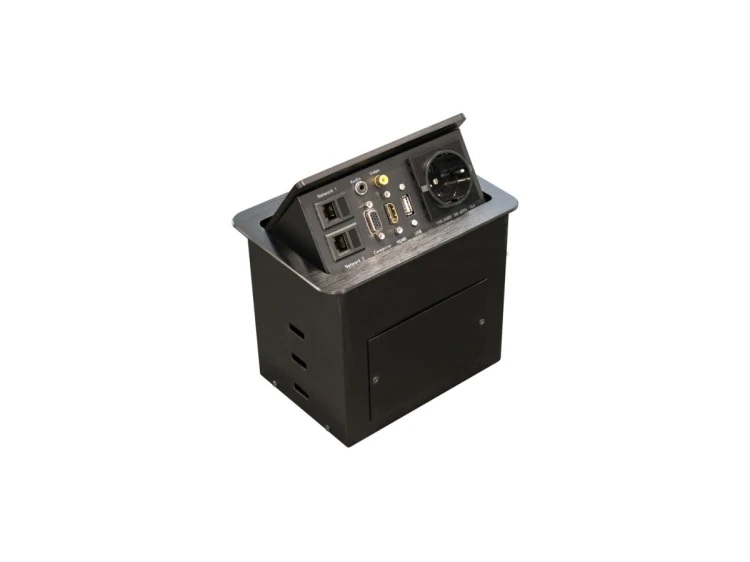 Wyposażenie Gniazdo stołowe CEE7/7 90°->2xRJ45/HDMI/AUX/USB2.0/VGA