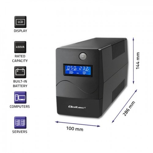 Qoltec Monolith zasilacz UPS Podwójnej konwersji (online) 1 kVA 600 W 2 x gniazdo sieciowe