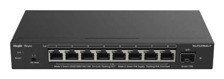 Ruijie Networks RG-ES209MG-P przełącznik sieciowy Zarządzany L2 2.5G Ethernet (100/1000/2500) Obsługa PoE Czarny