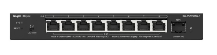 Ruijie Networks RG-ES209MG-P przełącznik sieciowy Zarządzany L2 2.5G Ethernet (100/1000/2500) Obsługa PoE Czarny
