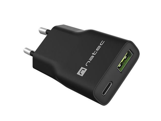 NATEC ŁADOWARKA SIECIOWA RIBERA GAN SLIM 1X USB-A + 1X USB-C 20W CZARNA