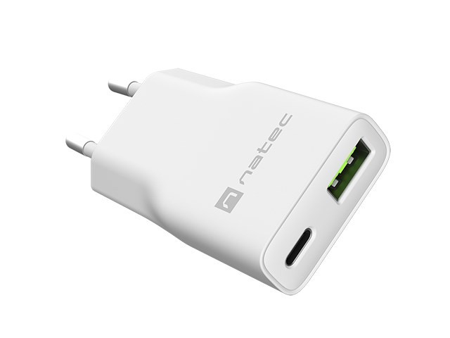NATEC ŁADOWARKA SIECIOWA RIBERA GAN SLIM USB-A USB-C 20W BIAŁA