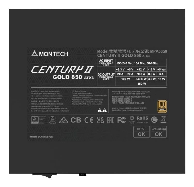 Montech CENTURY II moduł zasilaczy 850 W 20+4 pin ATX ATX Srebrny, Czarny