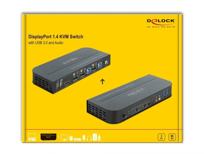 KVM Switch DisplayPort 1.4 8K z USB 3.0 i Audio - KVM / audio / USB switch - 2 porty