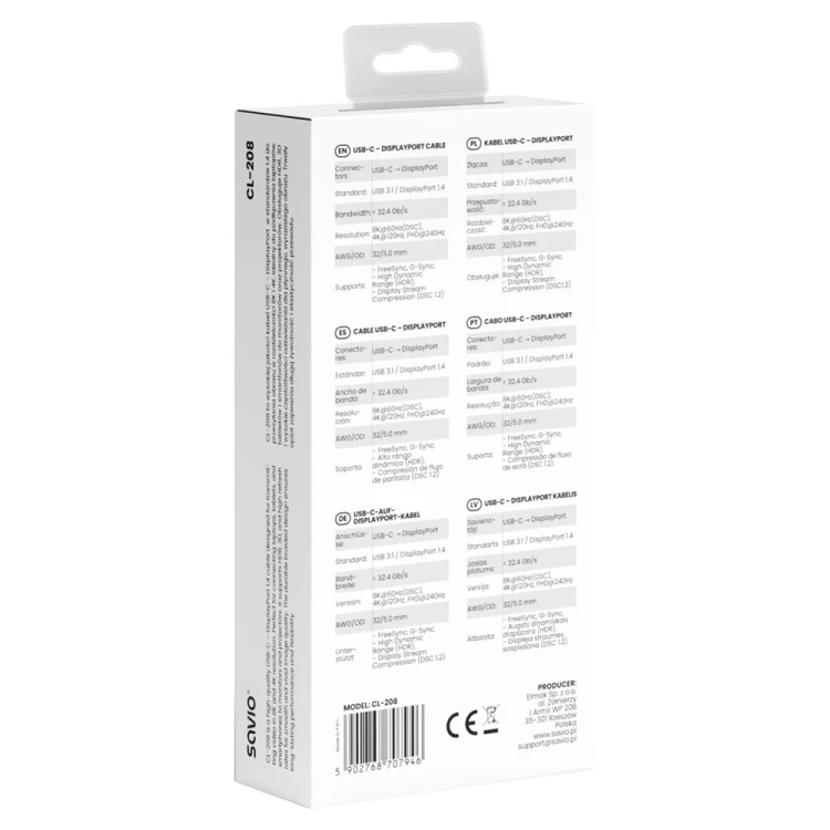 SAVIO KABEL USB-C – DISPLAYPORT 8K 2M 60HZ (DSC) CL-208