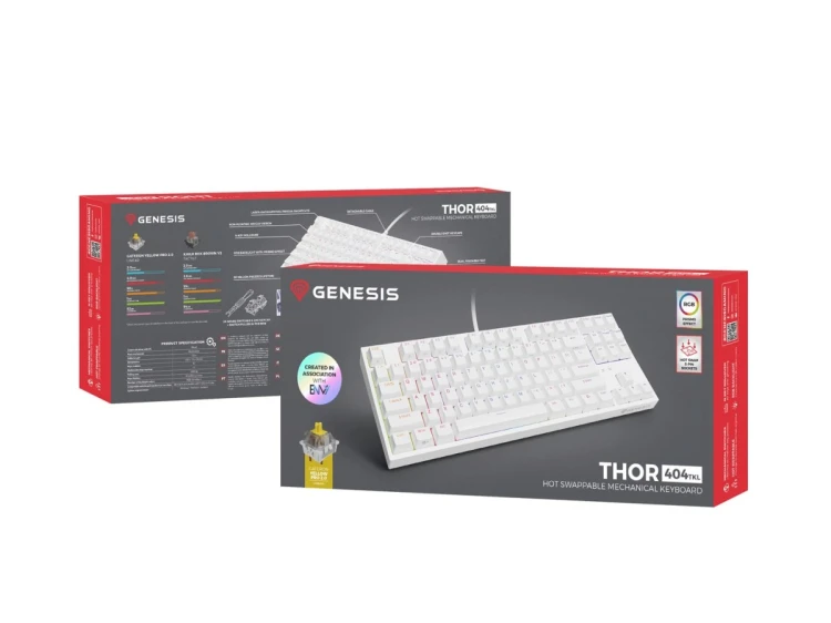 GENESIS Thor 404 TKL klawiatura Gaming USB QWERTY Amerykański międzynarodowy Biały