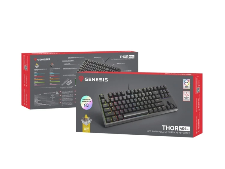 GENESIS Thor 404 TKL klawiatura Gaming USB QWERTY Amerykański międzynarodowy Czarny