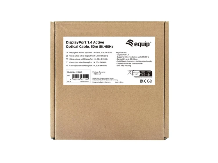Wyposażenie - Kabel DisplayPort - DisplayPort (M) do DisplayPort (M) - DisplayPort 1.4 - 50 m - Aktywny, Obsługuje 8K 30 Hz (7680 x 4320)