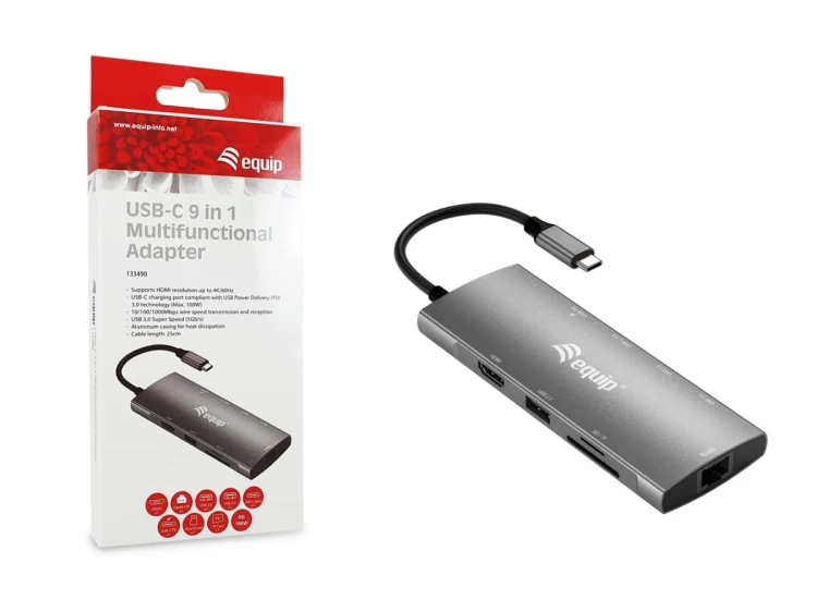 Equip 133490 stacja dokująca Przewodowa USB 3.2 Gen 1 (3.1 Gen 1) Type-C Szary