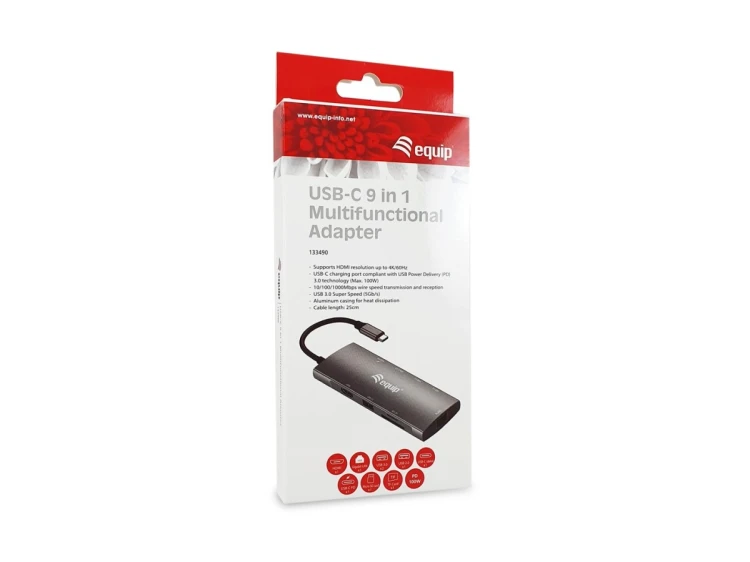 Equip 133490 stacja dokująca Przewodowa USB 3.2 Gen 1 (3.1 Gen 1) Type-C Szary
