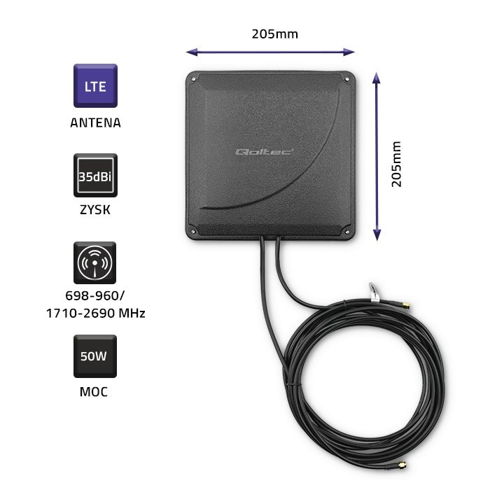 Qoltec Antena 4G LTE DUAL MIMO booster 35dBi 50W 2xSMA męski (57041)