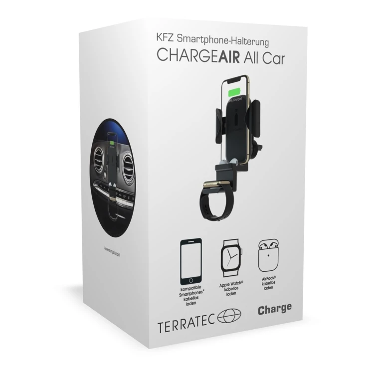 Terratec ChargeAir All Car Uchwyt aktywny Telefon komórkowy/Smartfon, Smartwatch Czarny