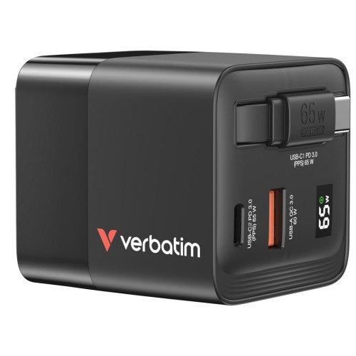 ładowarka Verbatim Gan 65W 2xUSB-C PD,1xUSB-A, retrac. Przewód 32217