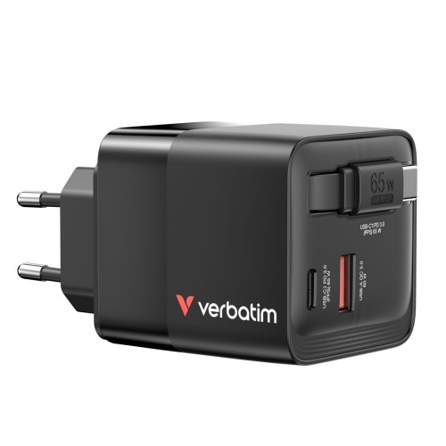 ładowarka Verbatim Gan 65W 2xUSB-C PD,1xUSB-A, retrac. Przewód 32217