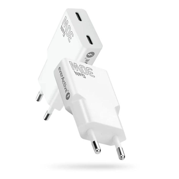 EVERACTIVE ŁADOWARKA SIECIOWA 2 X USB-C QUICK CHARGE 4+ 30W SUPER SLIM BIAŁA SC-385Q
