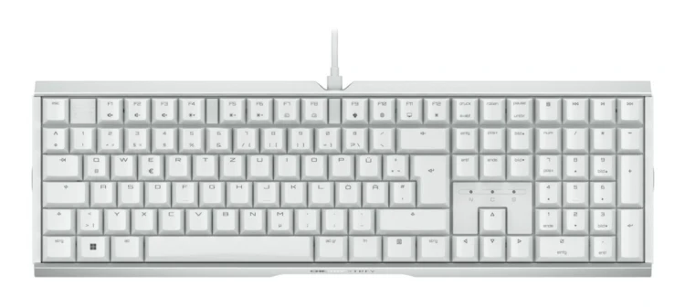 Klawiatura CHERRY XTRFY MX 3.1 - Pełny rozmiar - Podświetlenie - USB-C - QWERTZ - Niemiecki - Przełącznik kluczykowy: CHERRY MX2A Brązowy - biały