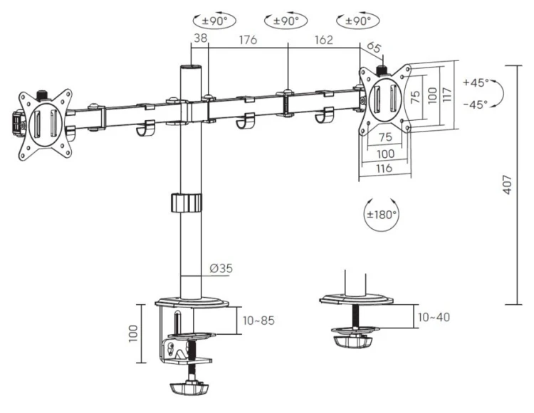 Equip 650167 uchwyt / stojak do monitorów 81,3 cm (32") Biurko Biały
